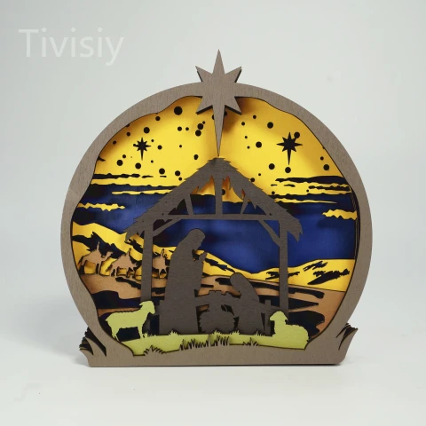 Nativity Scene 3D Wooden Carving,Suitable for Home Decoration,Holiday Gift,Art Night Light